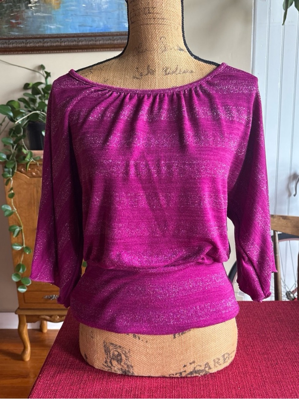 BCX Shimmery Magenta Boatneck Top